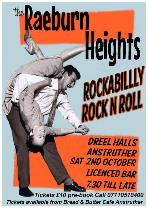 LIVE MUSIC tomorrow from The Raeburn Heights <a href="/DreelHalls/">Dreel Halls</a> from 7:30pm. Have you got your tickets yet? They're £10 from Bread &amp; Butter Cafe, Anstruther or pre-book on 07710 510400. There'll also be a charity bar run by <a href="/AIA_Fife/">AIA Fife</a>. Be there or be square! facebook.com/events/1190719…