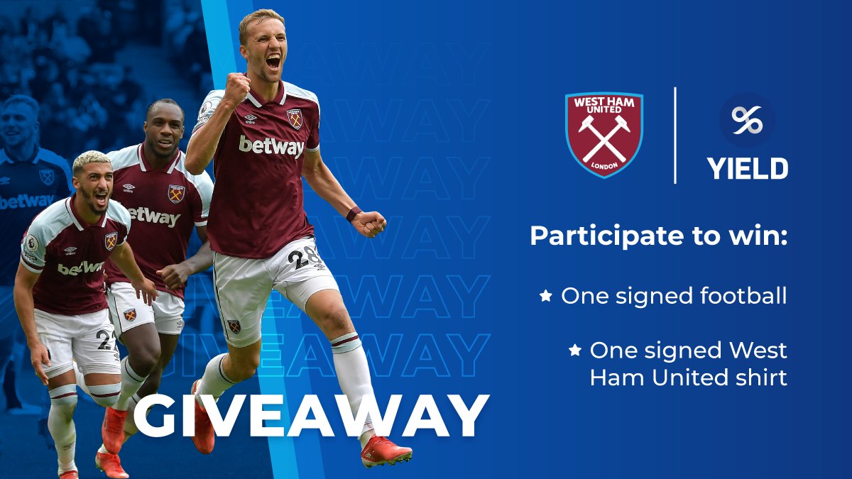 Yield App (@yieldapp) on Twitter photo 🎉 To celebrate our partnership with <a href="/WestHam/">West Ham United</a> we are giving away:
⚽️ One signed football
👕 One signed West Ham United shirt
✅ To participate:
Follow @YIELDApp and <a href="/WestHam/">West Ham United</a> ⚒️
RT and reply with the hashtag #YIELDAppxWHU mentioning three of your friends 🎉 To celebrate our partnership with <a href="/WestHam/">West Ham United</a> we are giving away:
⚽️ One signed football
👕 One signed West Ham United shirt
✅ To participate:
Follow @YIELDApp and <a href="/WestHam/">West Ham United</a> ⚒️
RT and reply with the hashtag #YIELDAppxWHU mentioning three of your friends