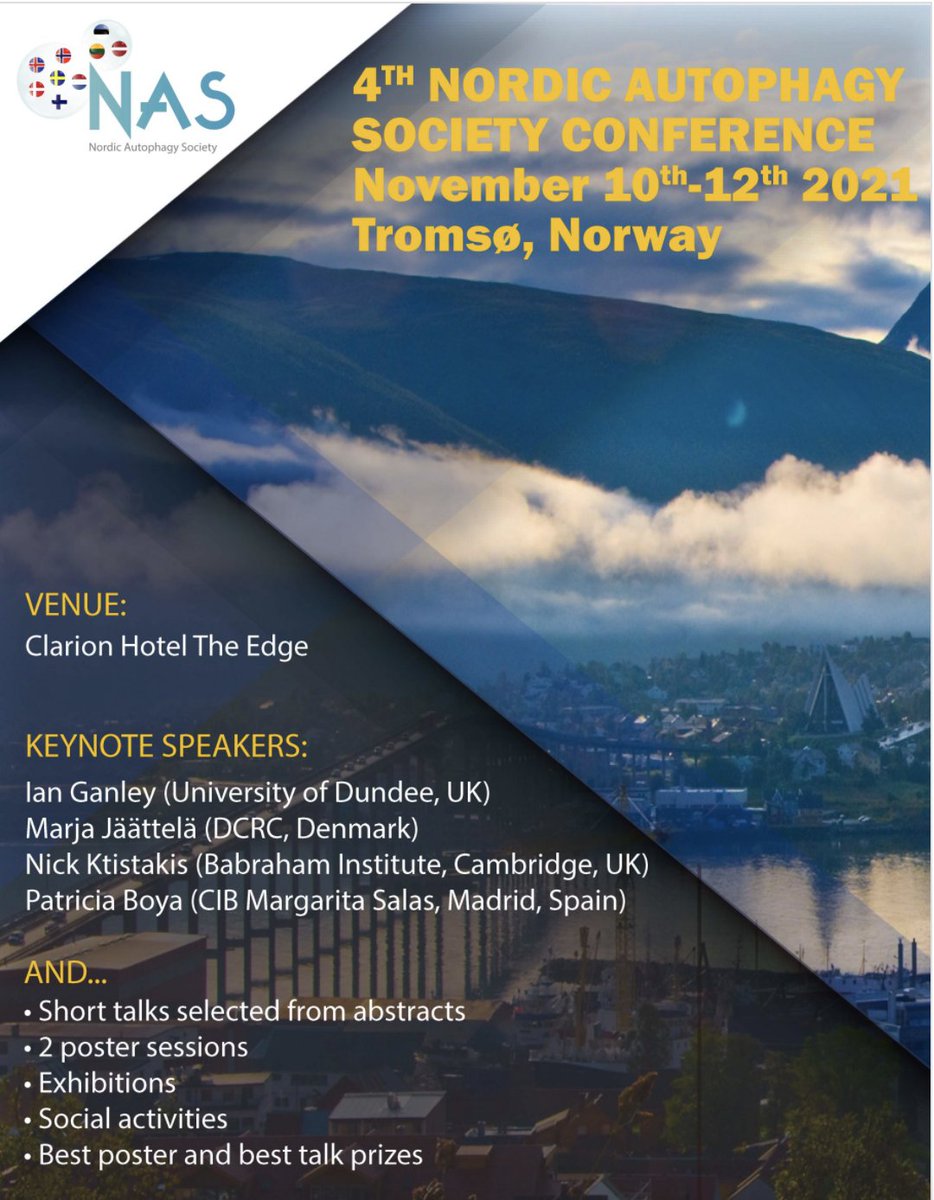Check out this exciting upcoming LIVE autophagy meeting in beautiful Tromsø!! Register by October 6th. #autophagy #nordicautophagysociety
