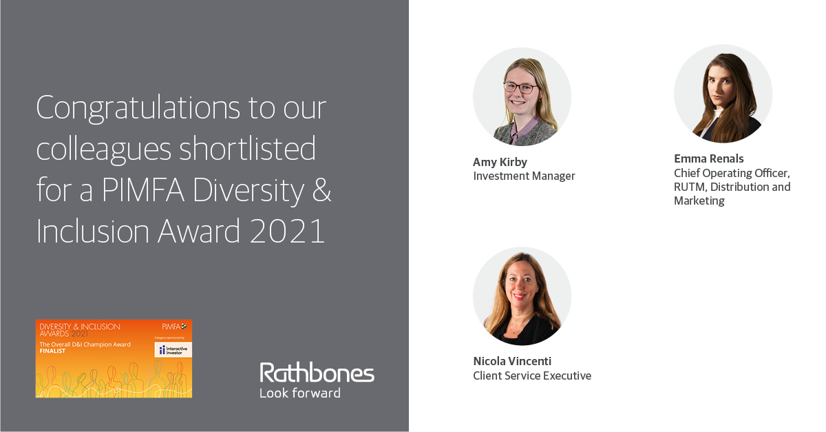 RathbonesGroup's tweet photo. Congratulations to our colleagues who have been shortlisted for a @PIMFA_UK Diversity Award. The very best of luck to all the finalists. Winners will be announced on 20 October 2021.
#PIMFA #Inclusion #TeamRathbones https://t.co/ibe8y2GAuC