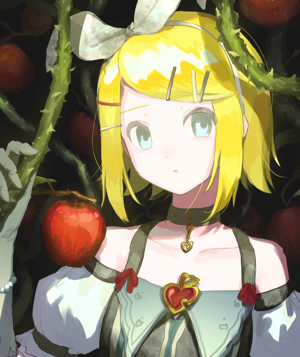 kagamine rin 1girl blonde hair solo food hairclip hair ornament gloves  illustration images