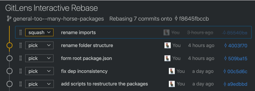 cubbkd's tweet photo. #git rebase --interactive is awesome! especially when combined with something like GitLens. Took me just 3 years to find out 😀 https://t.co/4RrcsEddhN