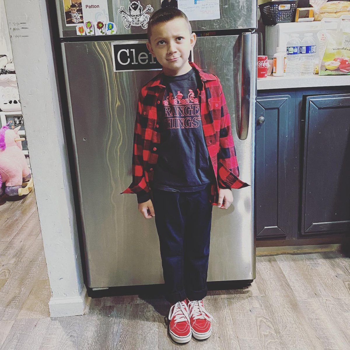 Kicking off the week of respect—day 1 Wear Red to show school spirit.  This is a normal outfit for him anyway lol. <a href="/CG_Kindergarten/">CG Kindergarten</a> #cgstrong