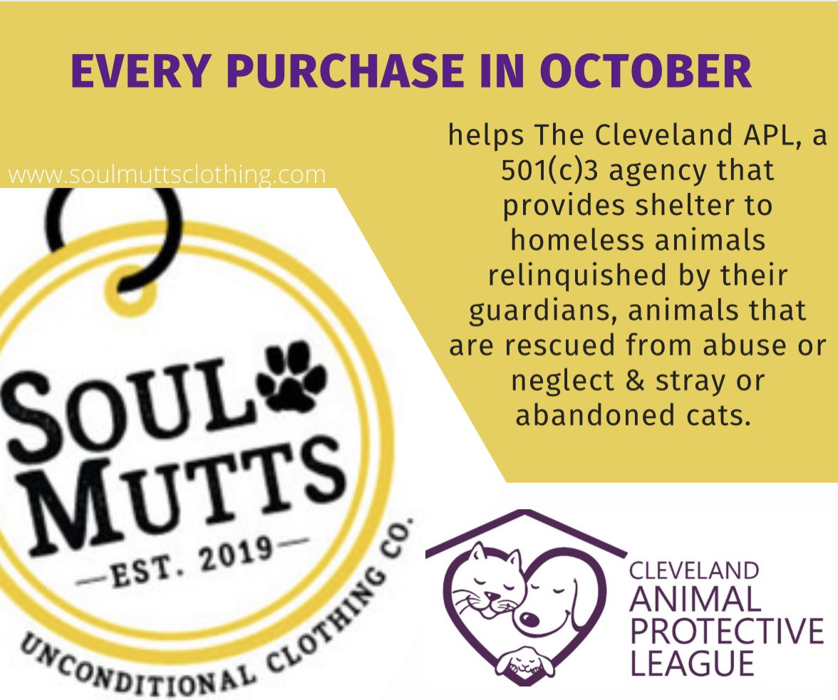 Soulmutts1's tweet photo. Happy October!🙂🍂🎃 Shop us this month to support The @ClevelandAPL 🧡🐾 https://t.co/2ZSosGawcU #apparelwithapurpose #adoptyoursoulmutt #everypurchasemakesadifference #smallbusinessbigheart https://t.co/ThR8vFAXCi