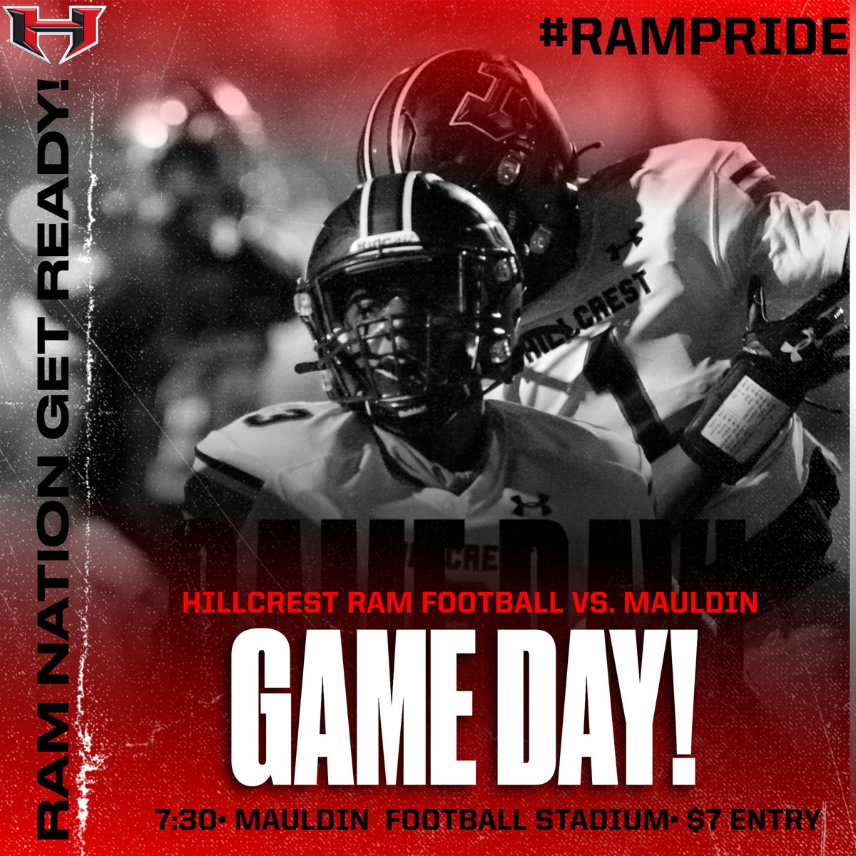 HHSRamAthletics's tweet photo. Get Up Ram Nation It's Game Day! We are up against our rival Mauldin Mavs at 7:30 in their home stadium! We can't wait to see you there! Sponsored by @EliteTotalFitSC  
#HEMI #RAMPRIDE #BEATMAULDIN https://t.co/2NszXflvGT