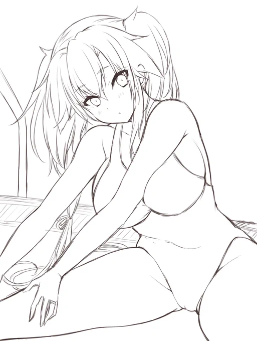 競泳水着武蔵しゃんの下書きです 