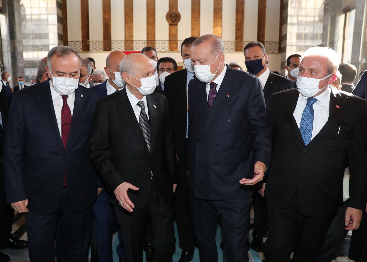 Akparti's tweet photo. Cumhurbaşkanımız Recep Tayyip Erdoğan, Türkiye Büyük Millet Meclisi (TBMM) Genel Kurulu’na hitapları sonrası Milliyetçi Hareket Partisi (MHP) Genel Başkanı Devlet Bahçeli ile görüştü. https://t.co/PDgeOPQ7J1