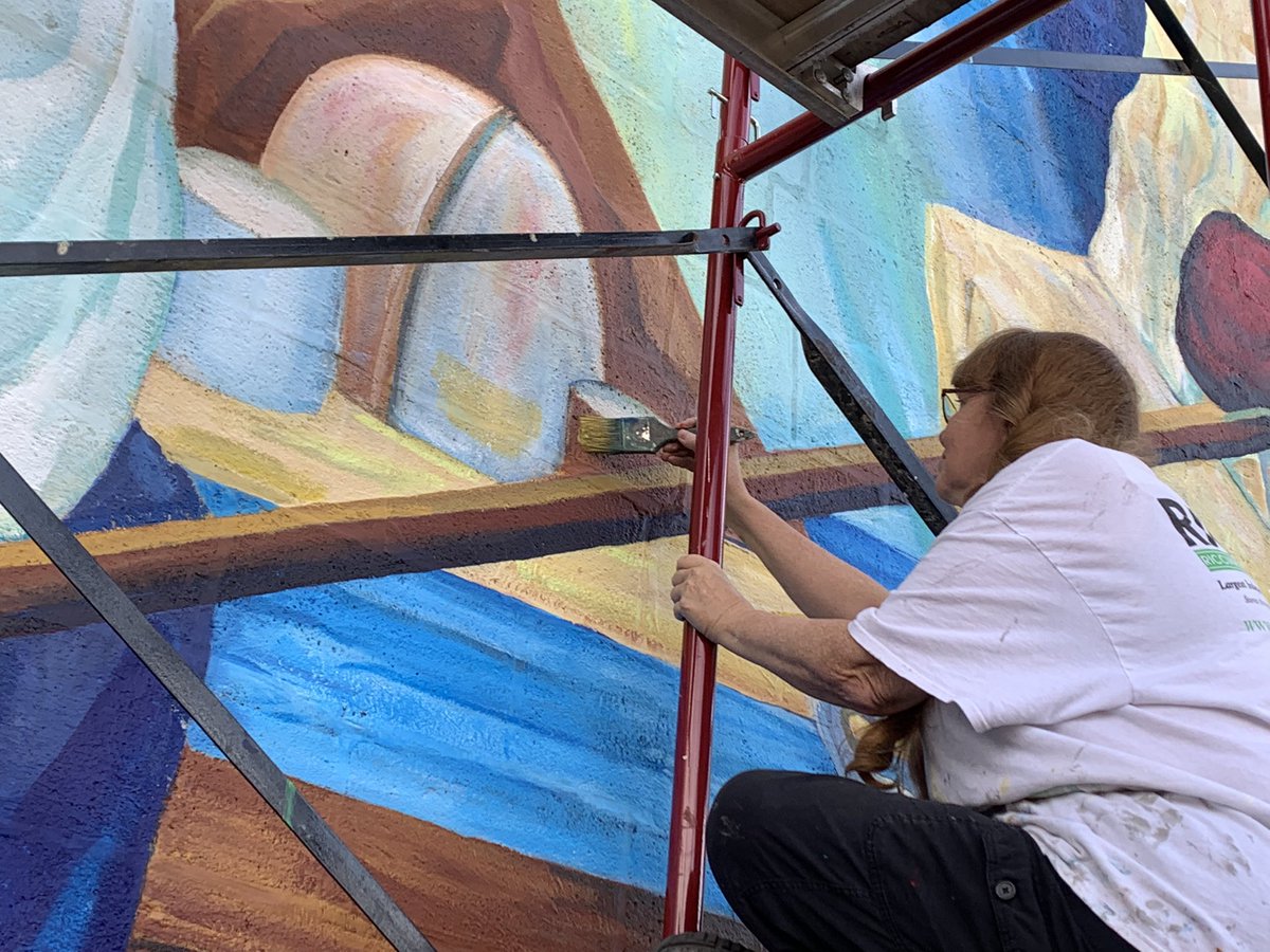 MrHennebry_lhs's tweet image. It was great to visit the artists at work on the Stonecutters mural, including LHS Art Alumni Ingrid Kallick (1979) &amp;amp; @MoriartyRob (1990) along w/ artists Harrison Halaska &amp;amp; lead artist Caryl Yasko. Thanks Caryl for inviting me to add a brush stroke, I’m honored. 📸 Rob Moriarty