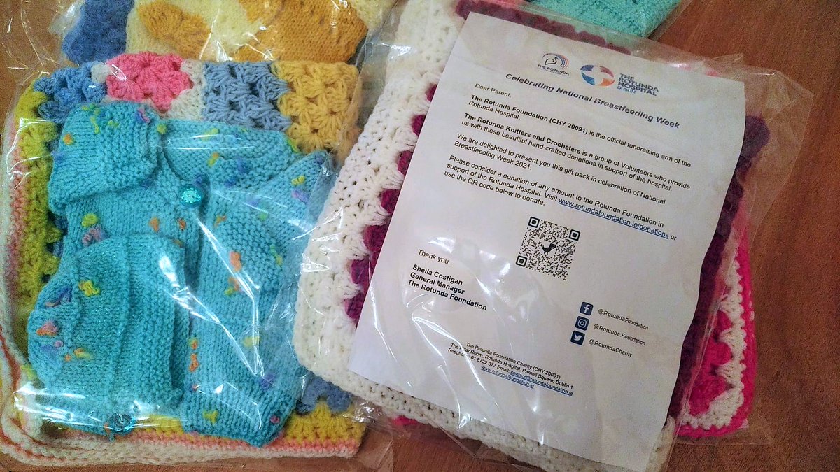 RotundaCharity's tweet photo. A big thanks to everyone who has contributed. 
Please visit the Rotunda Knitters &amp; Crocheters Facebook page for more information around the process of accepting donations at the present time.
🧶#RotundaKnitters #NationalBreastfeedingWeek #RotundaBaby #knitting #crochetbabyblanket https://t.co/xfB6kXcMky