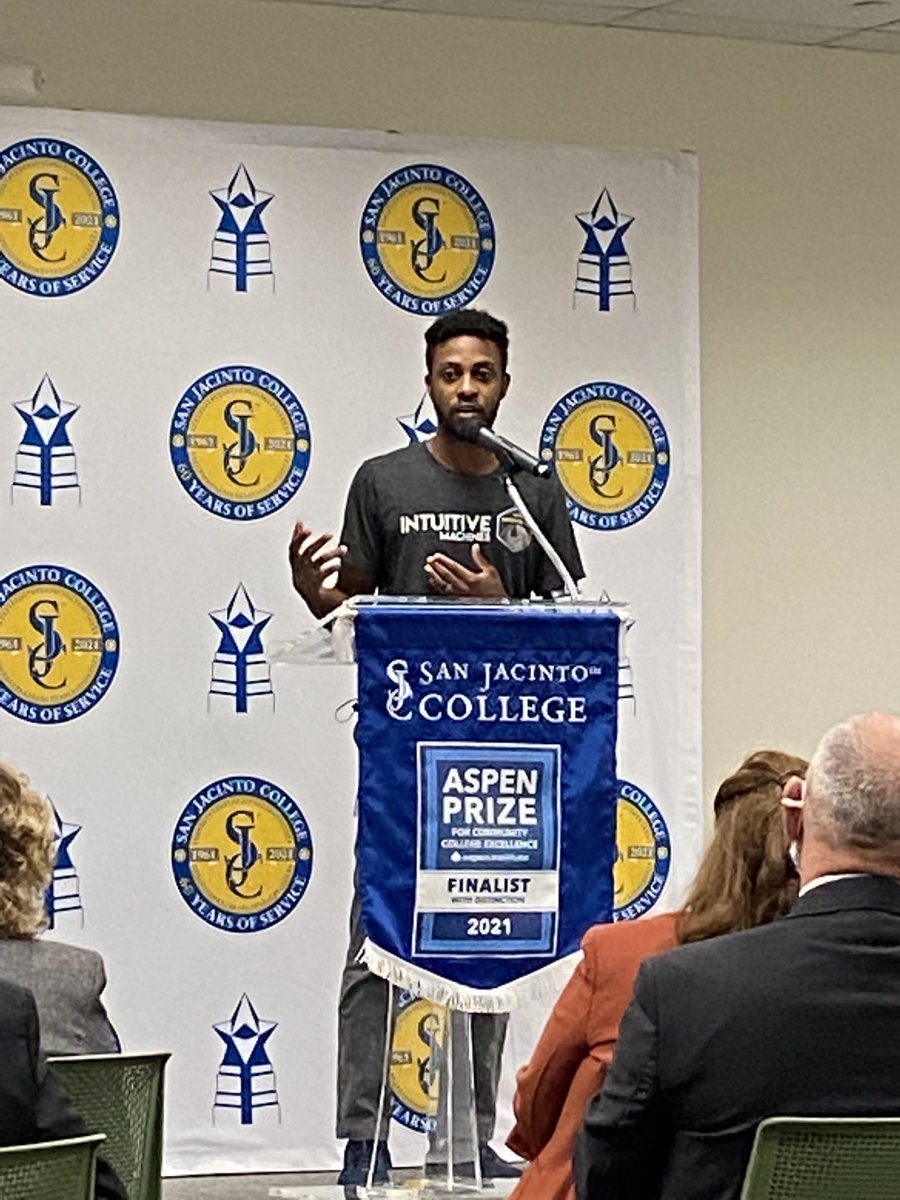Grand Opening of the ⁦<a href="/SanJacCollege/">San Jacinto College</a>⁩ EDGE Center for Aerospace Training. Hearing from Cyrus Shy, alumnus of the program and now employed by ⁦<a href="/Int_Machines/">Intuitive Machines</a>⁩. He says both San Jac and Intuitive Machines are passionate about students succeeding!