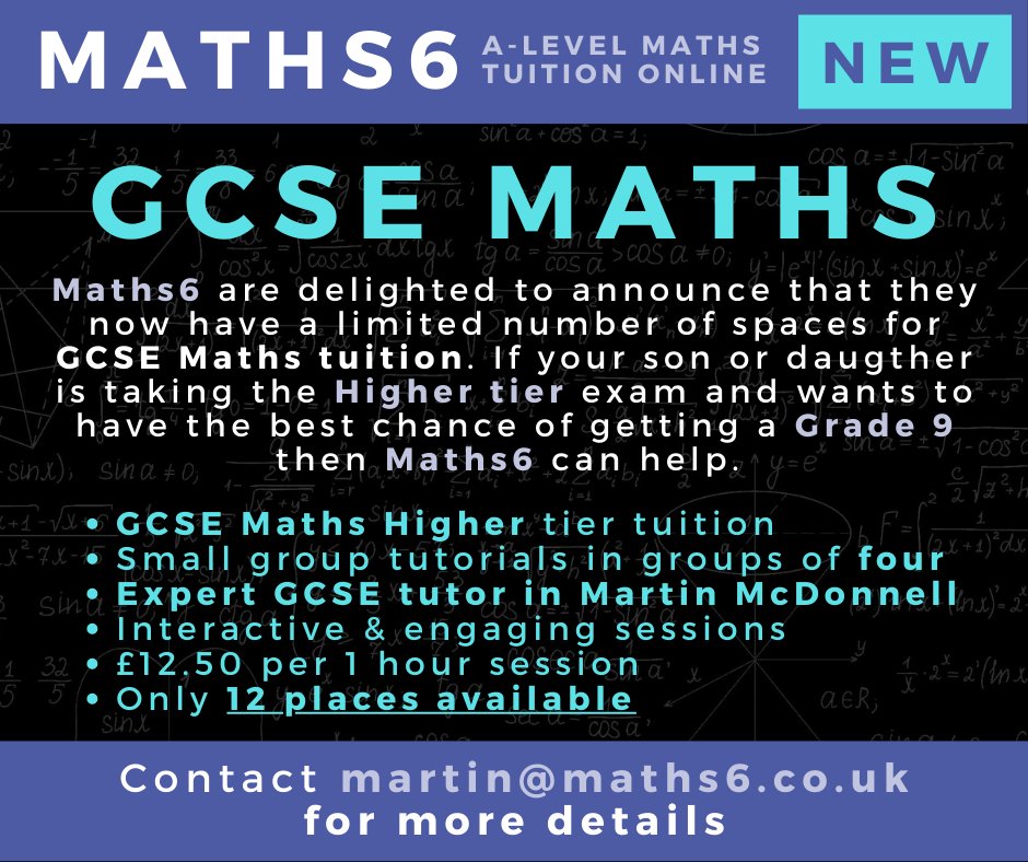 Maths6_'s tweet photo. By popular demand Maths6 is offering limited spaces for Higher Tier GCSE Maths tuition with Martin McDonnell (founder of University of Liverpool Maths School). Tutorial sessions in groups of four students at just £12.50 per session... act quickly or you could miss out... https://t.co/yLqPbHNniJ