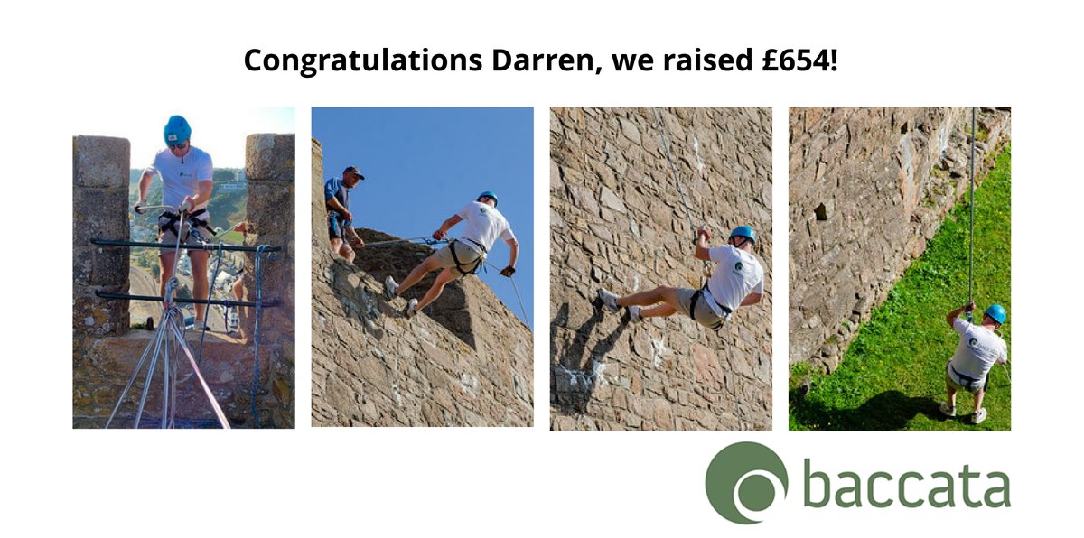 BaccataJersey's tweet photo. Wow, congratulations Darren English on your recent charity abseil for #JFovertheedge at Gorey Castle. You took the big plunge and we raised £654. Well done Jersey Finance for organising such a fun and memorable charity event. #montorgueilcastle #community #Baccata https://t.co/5r7ereJ1A2