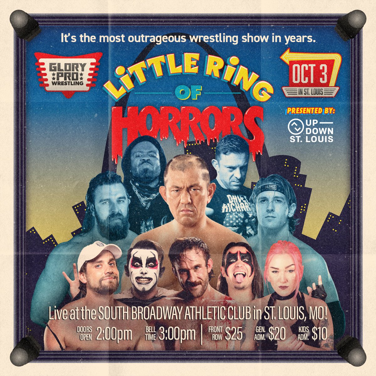 WeAreGloryPro's tweet image. Two days from the biggest card in Glory Pro history!

@suzuki_D_minoru vs @RichardsWesley 

PLUS @TheReal_MOutlaw @CamronCRogers @JakeSomething_ @AllieKATCH @JPWARHORSE @EFFYlives @DanhausenAD @TheBadReed @fredyehi @TheTootieLynn and many more!

Presented by @UpDownSTL