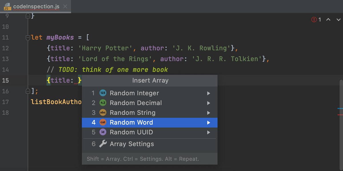 WebStormIDE's tweet image. #WebStormTip Install the Randomness plugin from Preferences/Settings | Plugins if you&apos;re getting stuck coming up with some random data for your project. This plugin allows you to insert random numbers, strings, and UUIDs.

👉blog.jetbrains.com/webstorm/2020/…