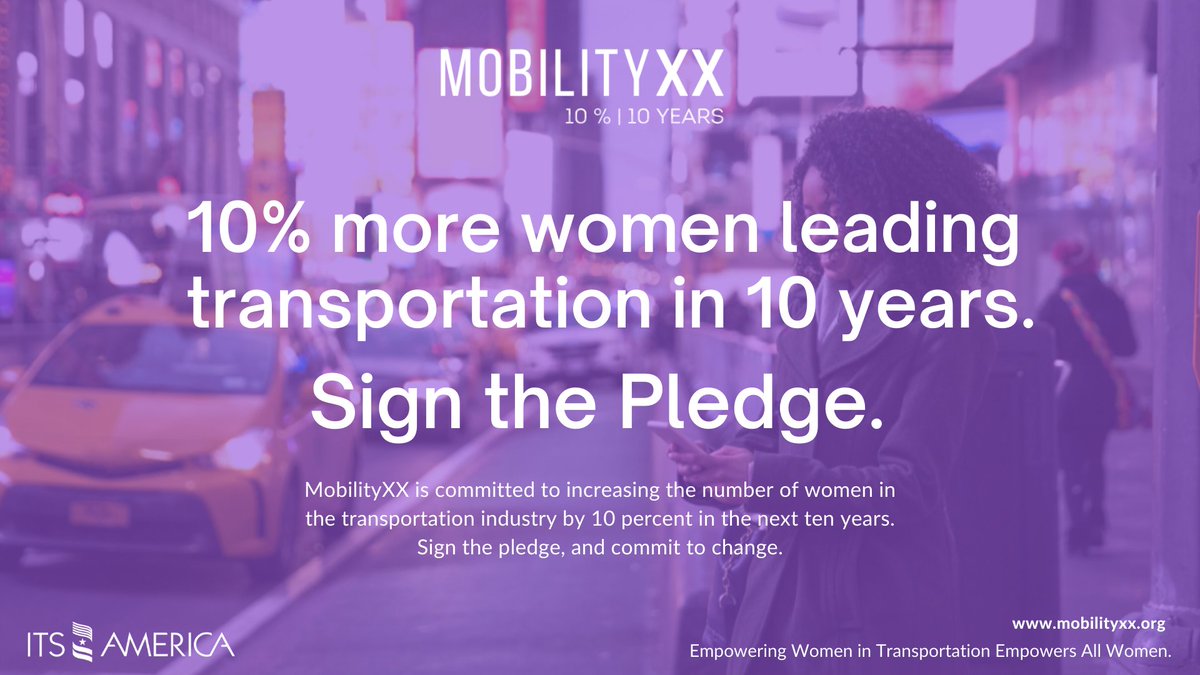 TheRayHighway's tweet image. The #MobilityXX Pledge launches TODAY! 

Join The Ray, @ITS_America and @WTS_Org as we commit to increasing the number of women in transportation by 10% in the next 10 years. #LetsMoveWomen because #EqualityCantWait. mobilityxx.org   #10in10 #TakeThePledge