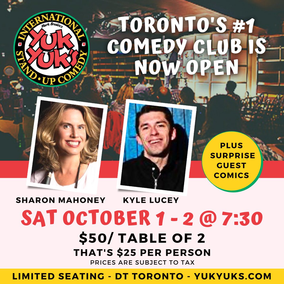 SHOW'S TONIGHT! Get your tickets at YukYuks.com/Toronto. International stand-up comic &amp; award-winning street performer, Sharon Mahoney is spearheading Toronto's stage. 

- Ft. Kyle Lucey + Guest Comics
- Proof of Vaccination Mandate in Effect
- Cash Bar &amp; Menu

#Toronto