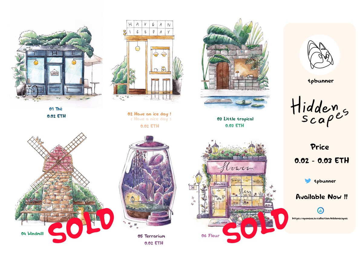 tpbunner's tweet photo. ☕️ Hidden Scapes Collection 🪴
🌻 A hidden place for escape from reality to take a rest🍵
✨‼️ No. 4 and No.6 are sold out ‼️✨
.
Available Now !! 🌻🪴✨
https://t.co/CfMN6Z1UOl
.
#NFTs  #nftcollector #NFTCommunity #NFTTHAILAND #NFT https://t.co/FOfDzEAE0T