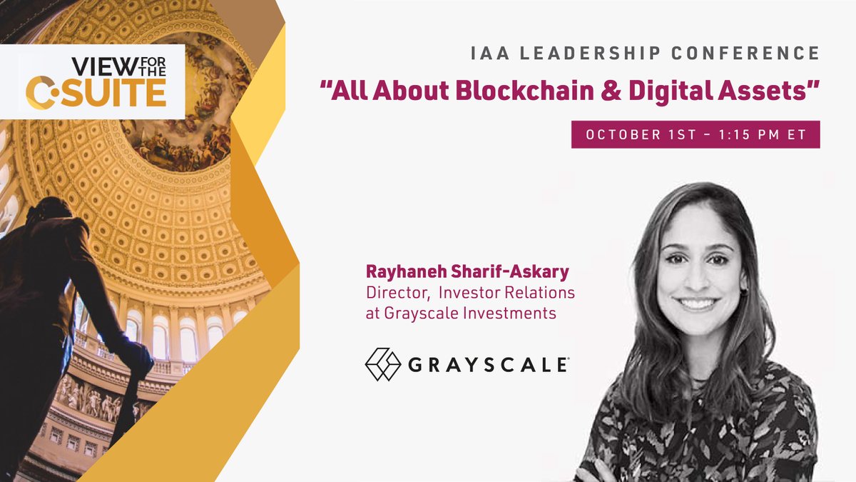 Grayscale's tweet photo. Are you attending #IAALC? Don't miss @ray_scale on the "All About Blockchain and Digital Assets" panel today with @ricedelman, @ryanradloff, and @davidcanter at 1:15 PM ET! More here: https://t.co/YtAX3nIzXv @IAA_Today https://t.co/v2prQYWcMC