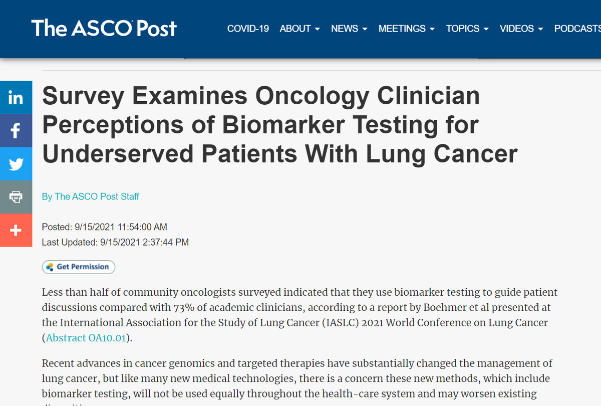 CE Outcomes collaborated w/ <a href="/ACCCBuzz/">ACCC</a> on a survey study examining oncology clinician perceptions of biomarker testing for underserved patients with lung cancer.
Findings presented @ IASLC 2021 World Conference on Lung Cancer.
More info? bit.ly/3A0EFf1
#oncology #research