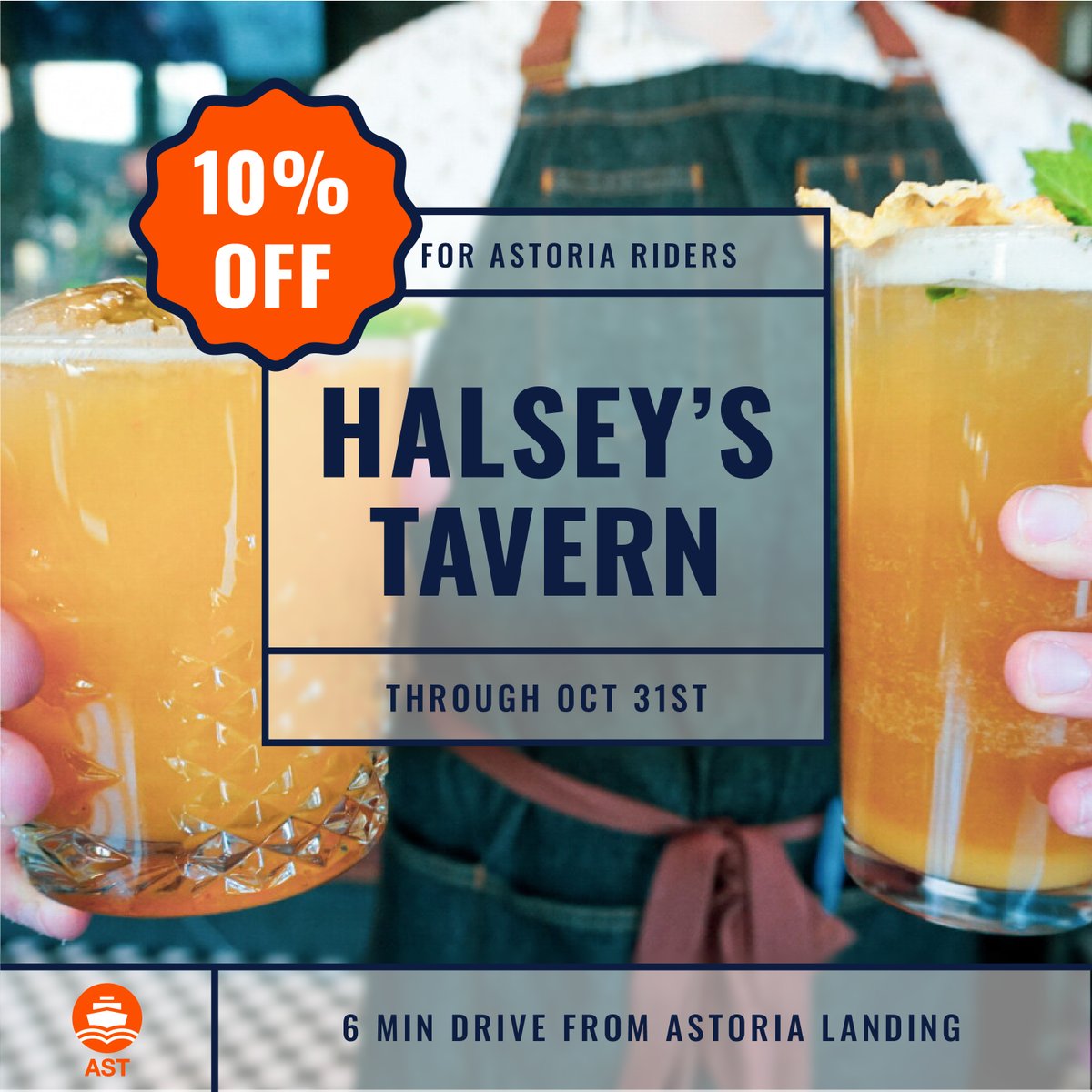 NYCferry's tweet photo. Halsey's Tavern focuses on innovative, hand-crafted cocktails with a food menu to match.
They are offering #NYCFerry riders 10% off their bill through the end of October! #FerryFall https://t.co/00dADR3PMo