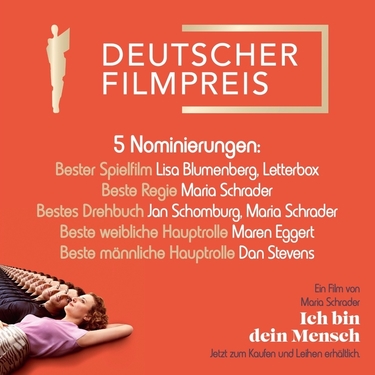Die Liebesgeschichte von Alma (Maria Schrader) und ihrem gebauten Lebenspartner Tom (Dan Stevens) wurde mit 5 Nominierungen zum Deutschen Filmpreis bedacht! ICH BIN DEIN MENSCH ist jetzt als Blu-Ray, DVD und Download erhältlich! 
#DeutscherFilmpreis #IchbindeinMensch #Iamyourman