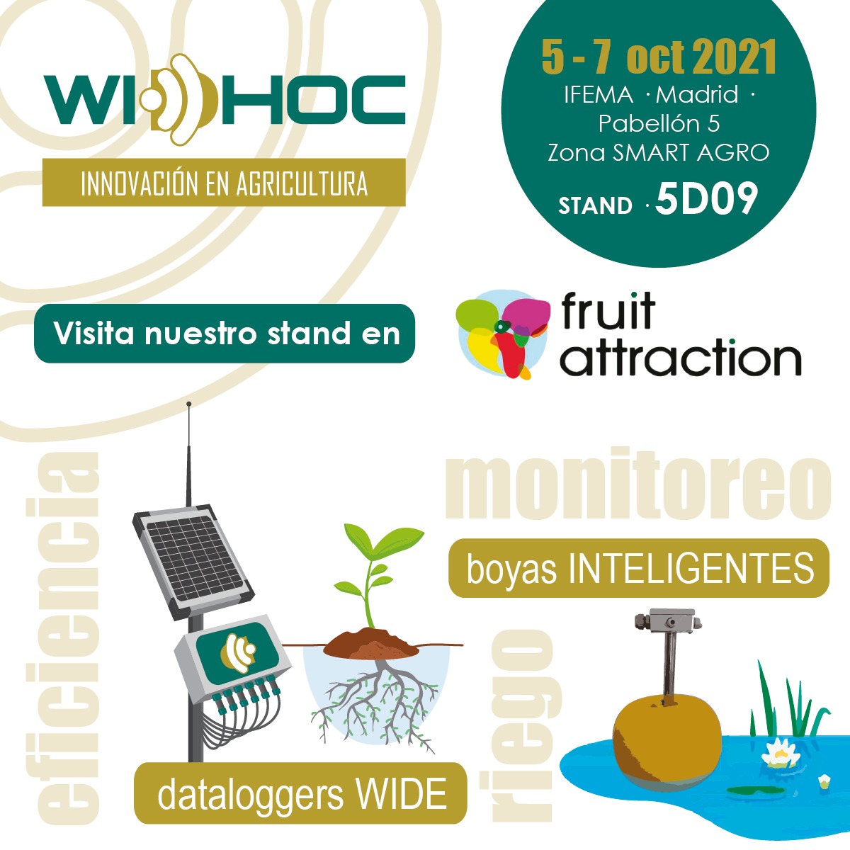 Os esperamos del 5-7 de octubre en <a href="/FruitAttraction/">Fruit Attraction</a>  para contaros todo sobre nuestros equipos de monitorización de cultivos 📡 estaciones climáticas ☀️🌦️y soluciones tecnológicas para gestionar de forma óptima tu explotación

¡Nos vemos pronto! Stand 5D09

#agriculturasostenible