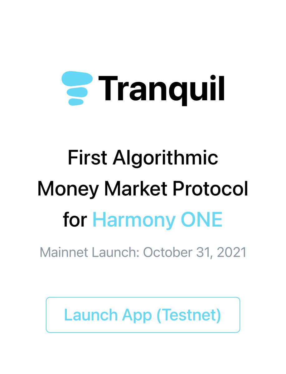 kratos_harmony's tweet photo. .@tranquil_fi First Algorithmic Money Market Protocol Mainnet launch on @harmonyprotocol on Oct 31, 202ONE 🚀  Building best money market primitive on $ONE gives Tranquil protocol fast &amp; cheap transactions, democratizing access to ALL, help grow alongside Harmony ecosystem 💕 https://t.co/cGNmuGiQGJ