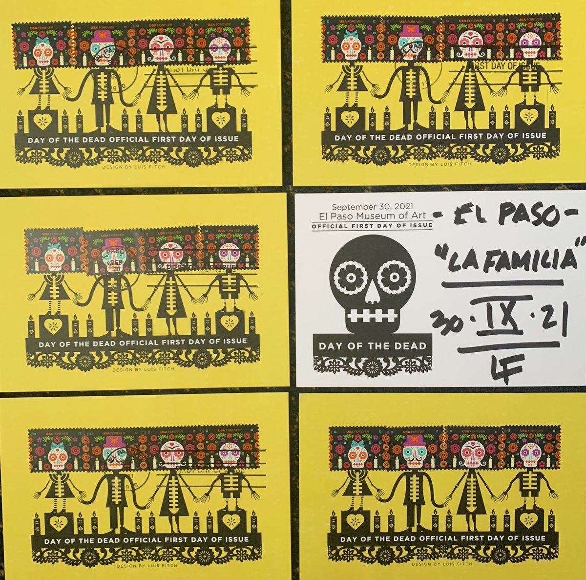 La Familia. Day of the Dead official first day of issue. #dayofthedeadstamps #ElPasoStrong #luisfitch