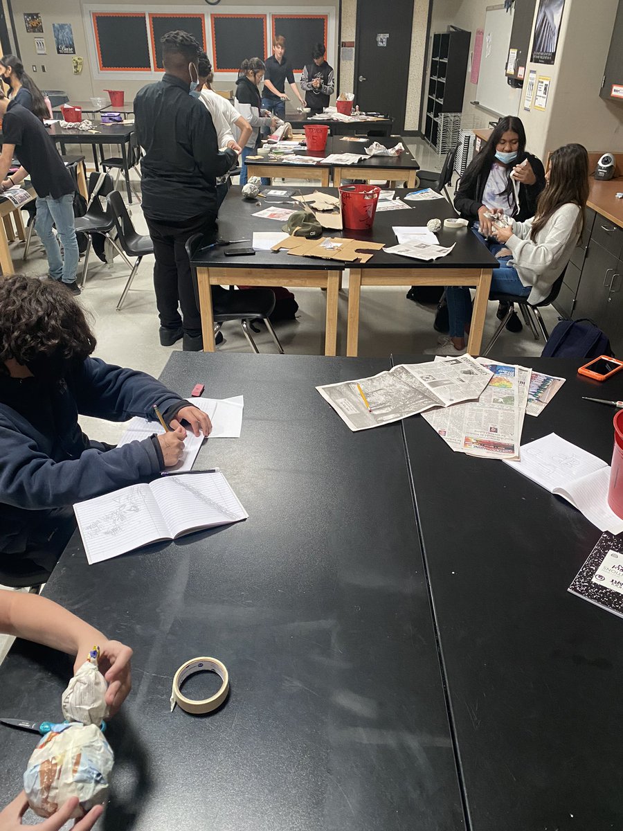 MsEliRodriguez's tweet photo. @AlvinJH_Art Art 3 students creating paper mache Alebrijes for Hispanic Heritage month! Let the fun begin! @alvin_jh https://t.co/1DxyrMGNFB