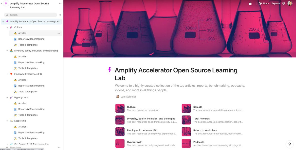 Lars's tweet photo. The @AmplifyTalent Accelerator Open Source Learning Lab in @coda_hq now includes 350+ curated resources, benchmarks, templates, reports, media, &amp; more organized by function - all free. If you're looking for resources to support modern HR/people ops, I've got you covered. ⏩ https://t.co/Xj2FWzMBHk