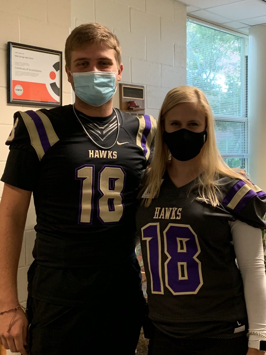 Dean! You made my day and I am so proud to wear your jersey today! Good luck on the field tonight for the Homecoming game!! 💜💛 <a href="/HSHSnews/">Holly Springs High</a> <a href="/HSHSFB/">HSHS Football</a>