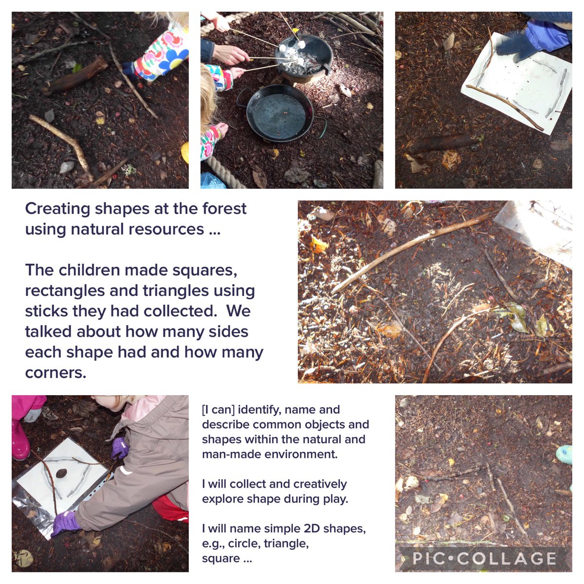 A morning at the forest and an opportunity to make shapes using twigs. Then we sat around the fire circle and made quesadillas and toasted marshmallows. #MathsWeekScot #outdoorlearning #forestlearning #pledgetoplay #stirlingcouncil #ELCC