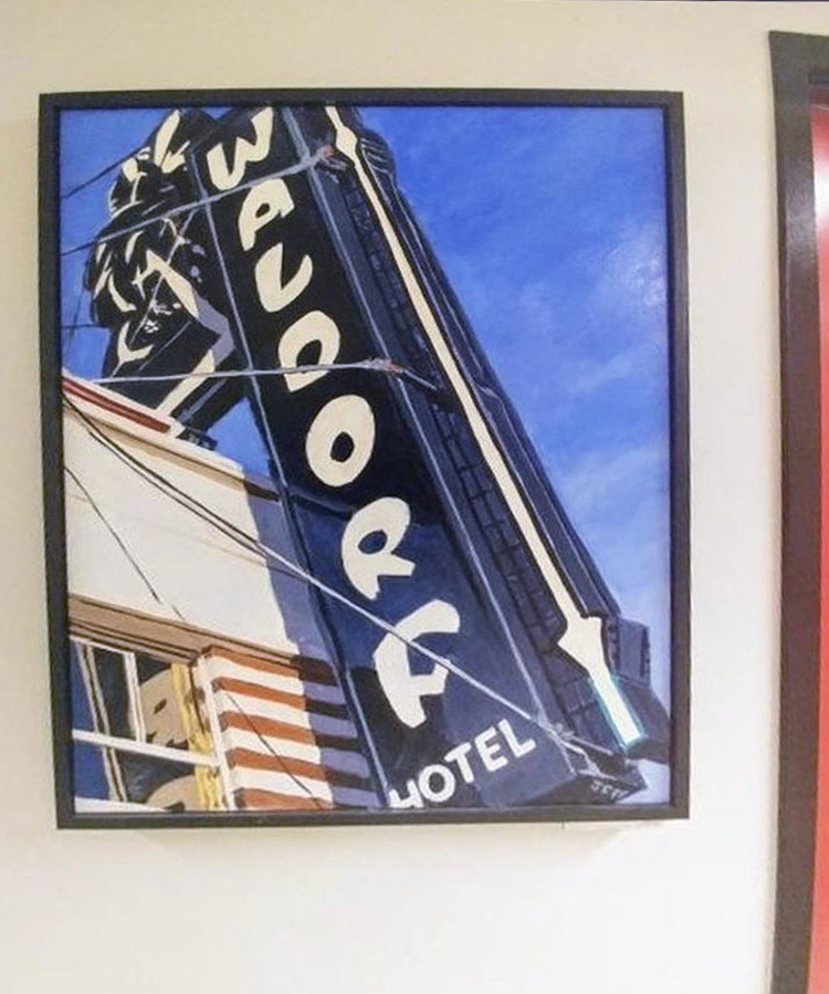 I gave this piece depicting the iconic sign <a href="/atthewaldorf/">AtTheWaldorf</a> to <a href="/stpauls/">St. Paul's Church</a> to <a href="/helpstpauls/">St Paul's Foundation</a> a few years ago.  It has recently gone missing from St. Paul's Hospital.  The piece is  40"x30" in size.

If you happen to come across it, please contact the VPD, St Paul's Foundation or myself