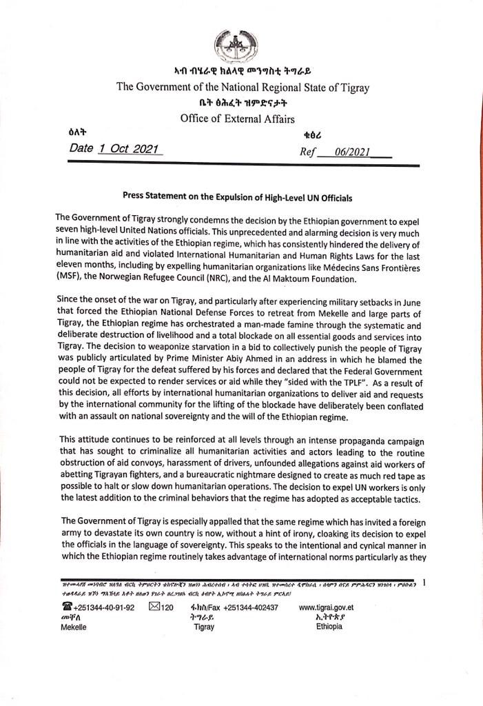 reda_getachew's tweet photo. Our press statement on the Humanitarians declared PNG by the regime in Addis Ababa. https://t.co/FWDEobyegZ