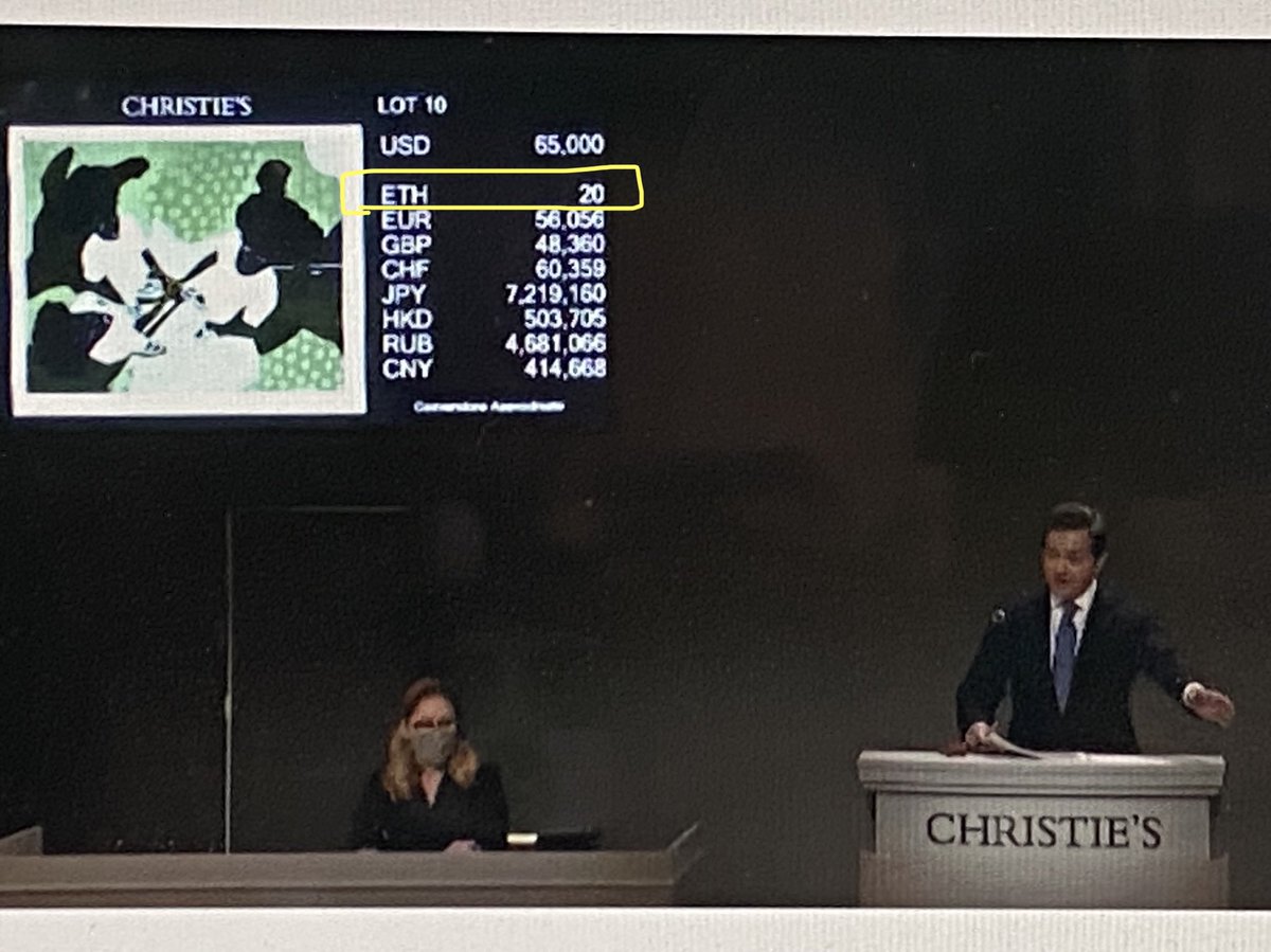Saks_Afridi's tweet photo. So good to see Ξ as a currency at ⁦@ChristiesInc, beyond NFTs and as a currency for all art⁩ 👏 ⁦@ethereum⁩ ⁦@NonFungibleNoah⁩ https://t.co/QVxgRaxn27