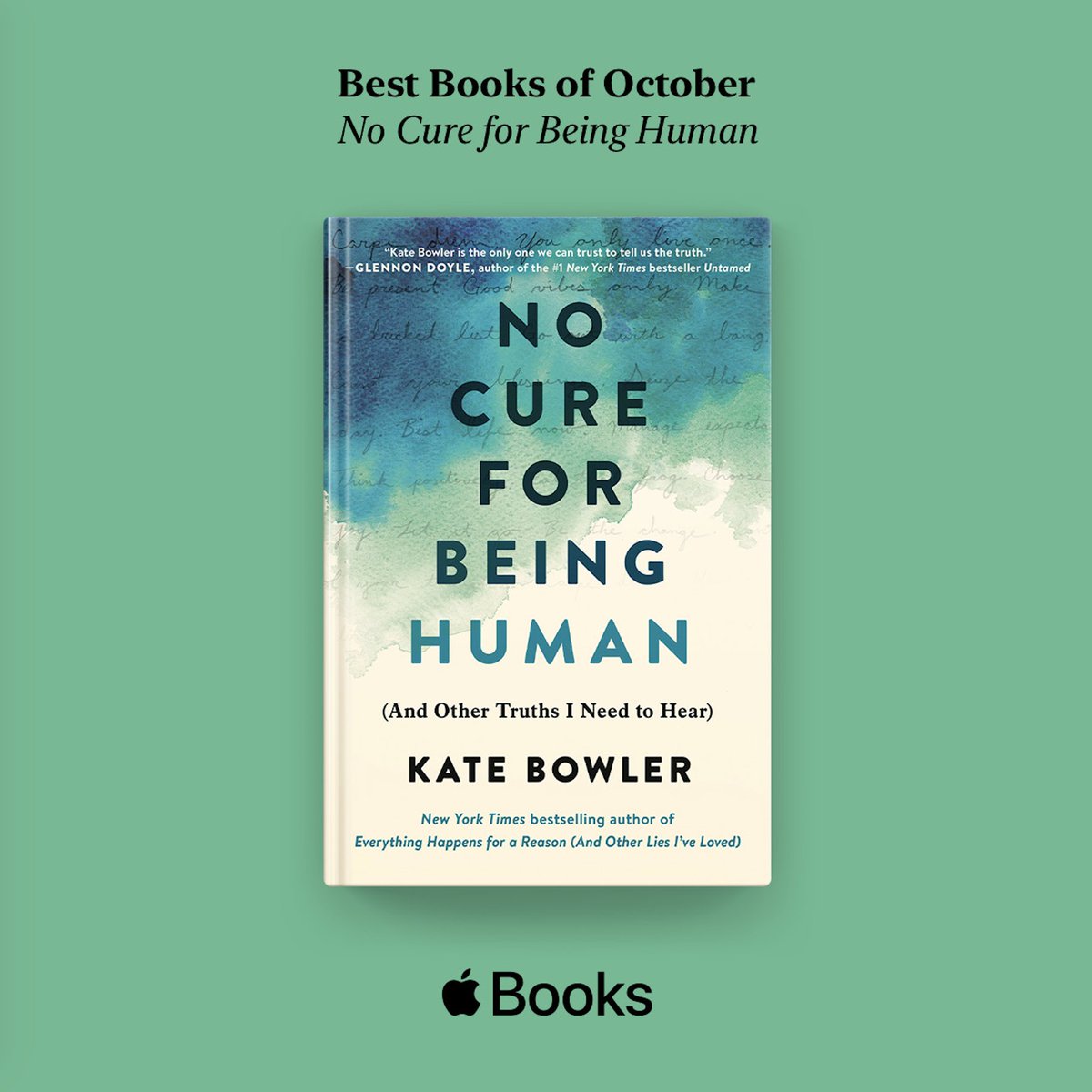 KatecBowler's tweet photo. I'm so thrilled that @AppleBooks chose NO CURE FOR BEING HUMAN as one of the #BestBooksOfOctober!

Hey thanks Apple! This must be thanks for the years I spent played Oregon Trail on my Apple 2c computer.🍎 
https://t.co/l9FbB6UrlE https://t.co/jI9hN03Ko4