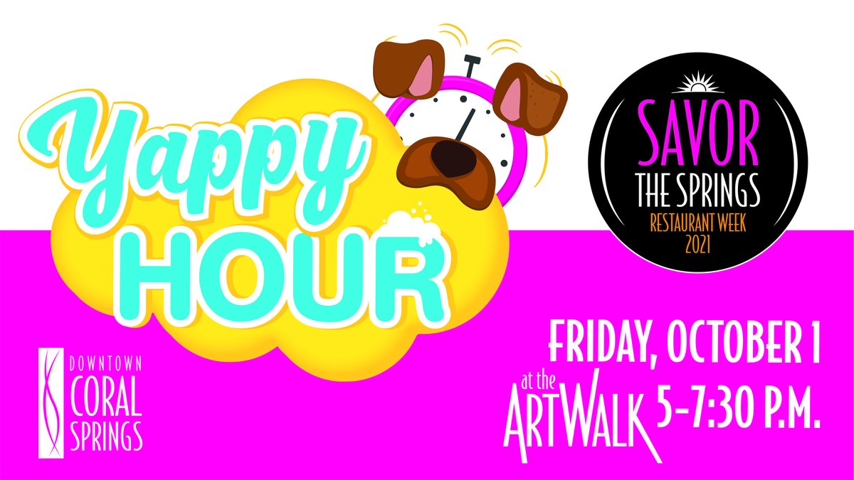 CoralSpringsFL's tweet photo. We hope to see you this evening at the #CSArtWalk for Yappy Hour! Bring your dogs! https://t.co/xkO8WKU3fW