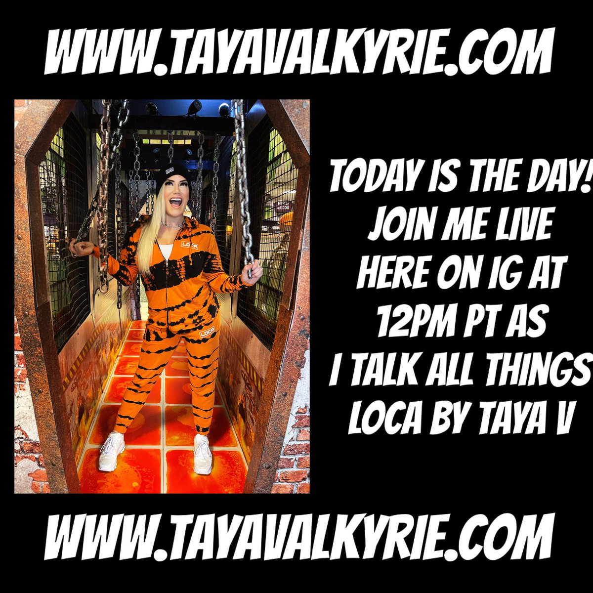🔥 TODAY IS THE DAY!! Join me at 12pm PT LIVE from my IG as I discuss all things <a href="/LocabyTayaV/">LOCA by Taya Valkyrie</a> while the new collection CALABAZA LOCA drops on TAYAVALKYRIE.com #LOCAGANG
