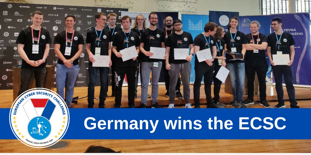 #ECSC2021: 19 countries. 163 contestants. 1 winning team.

Thrilled to introduce the winners of the 2021 European Cybersecurity Challenge.... 🥁

🏆 GERMANY!

👉 europa.eu/!73GX3t