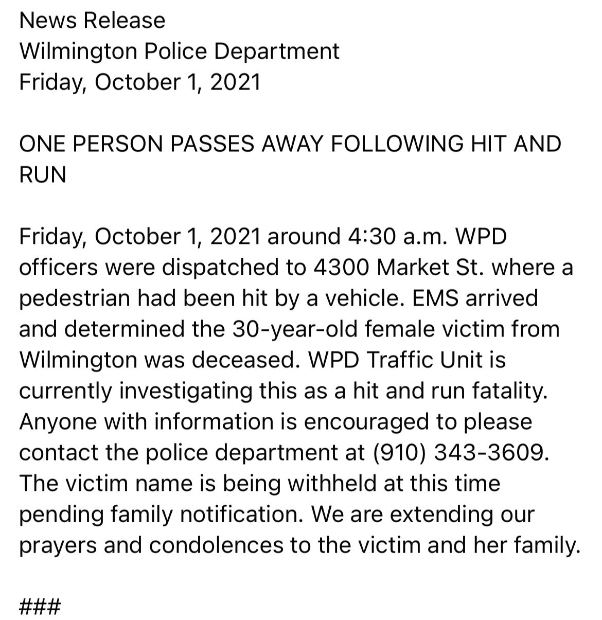 Wilmington Police on Twitter: BREAKING NEWS: