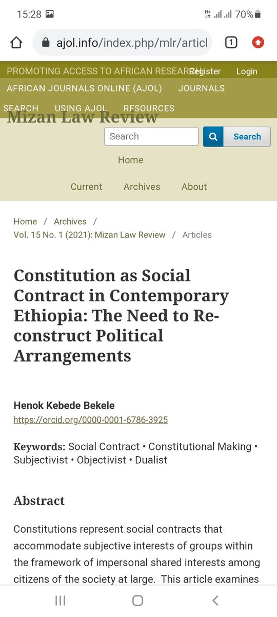 ❗Constitution as Social Contract in Contemporary Ethiopia: The Need to Re-construct Political Arrangements❗

#SocialContract #ConstitutionalMaking · #Subjectivist #Objectivist #Dualist
👇
ajol.info/index.php/mlr/…