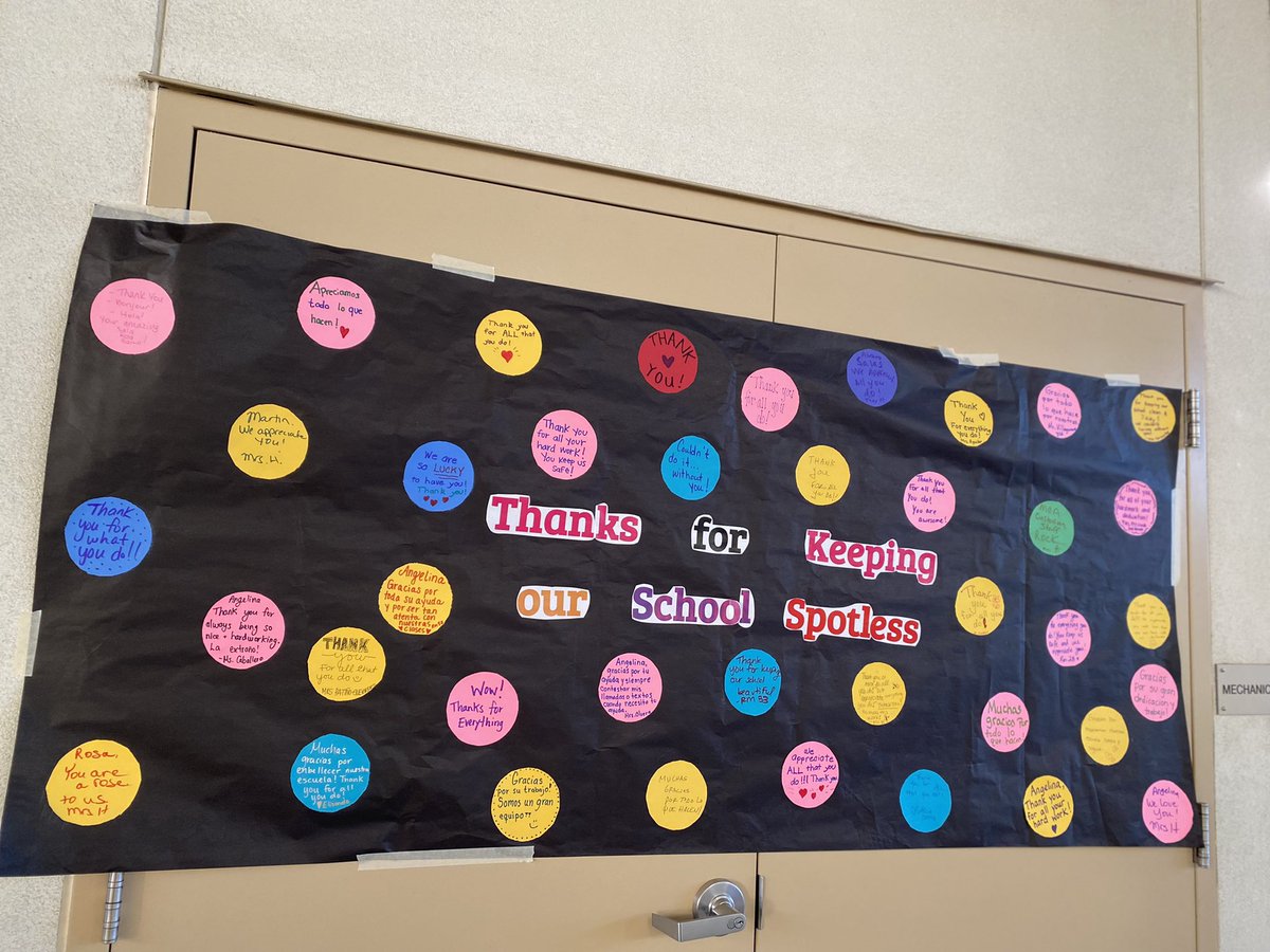 AracelyZavala19's tweet photo. Honoring our custodian staff a little early so they feel the love from ALL staff at MCA. Had our teachers write a thank you dot to create a poster celebrating them π€ #CustodianStaffAppreciation #MCAFamily #SchoolCulture @zjgalvan @MCA_PAWS @ms_pantaleon @mca_counselor https://t.co/g36UfSatNK