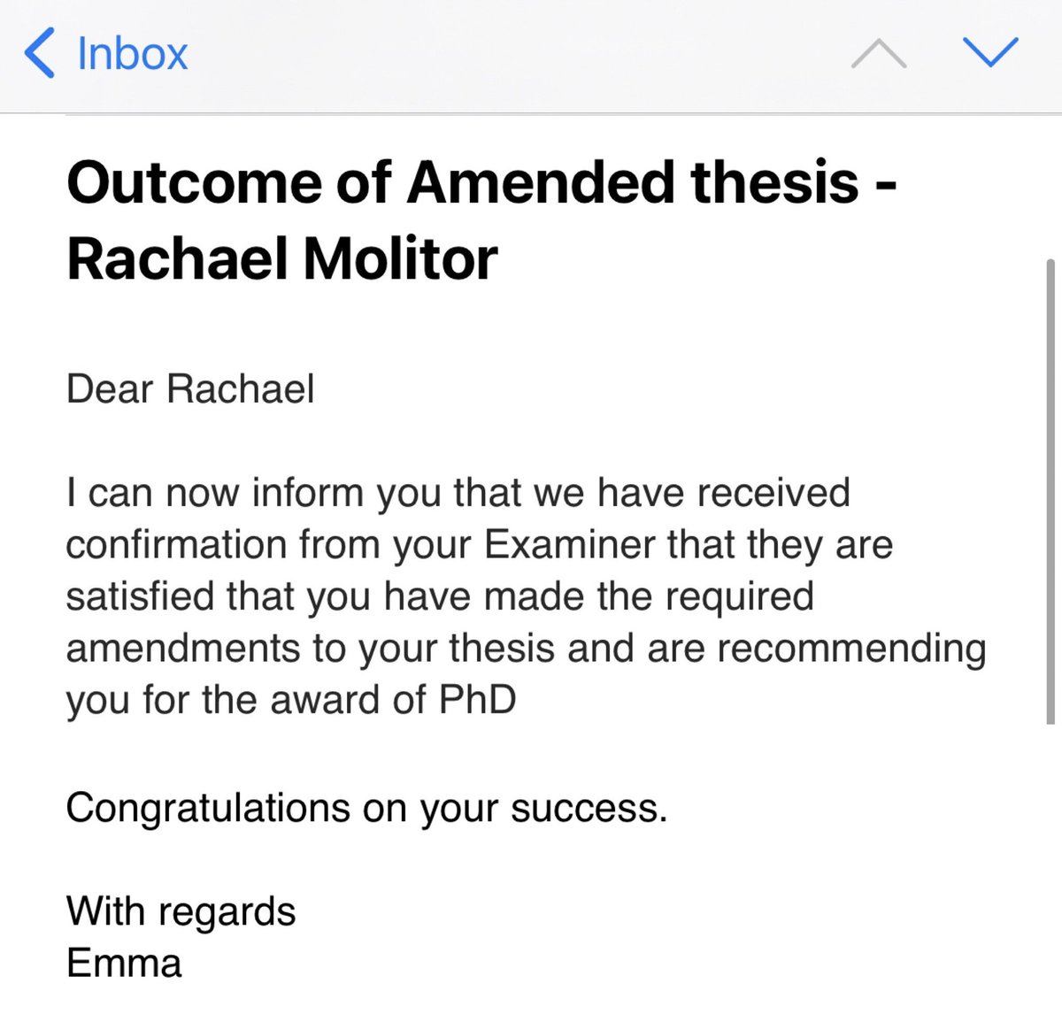 Rachael_Molitor's tweet photo. #PhDone #DrMolitor
HAPPY FRIDAY! Just finished lecturing to an email saying my thesis corrections have been accepted 🎉
Literally couldn’t be happier right now! 👩🏽🎓
Massive thank you to my incredible team @profblissett @lycett_deborah @DrCainCTClark @stef_wills @KristinaCurtis 🥰 https://t.co/PI0mJNcFZV