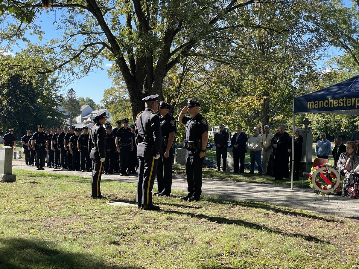 Manchester officers gathered for a graveside memorial in honor of Officer Ralph Miller who was killed in the line of duty 45 years ago tomorrow. His mother and wife, along with retired Manchester officers were all in attendance. His service &amp; sacrifice will never be forgotten.