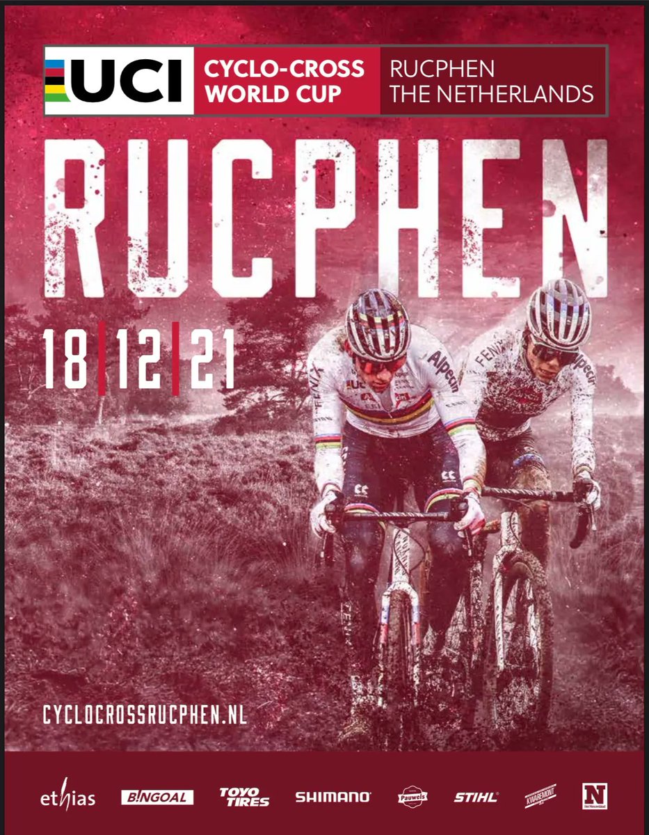 TICKETS UCI CYCLO-CROSS WORLD CUP RUCPHEN
De online kaartverkoop is gestart:
cyclocrossrucphen.nl/ticket/