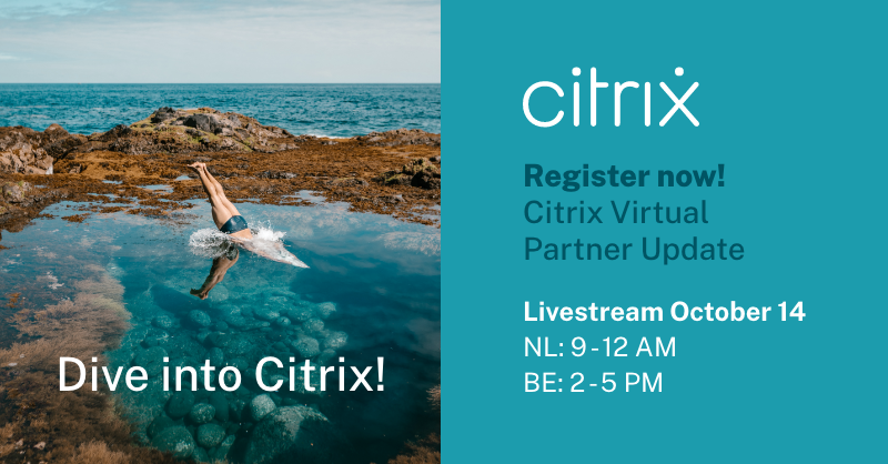 CitrixBenelux's tweet photo. Meld je nu aan voor onze #CitrixVirtualPartnerUpdate
Geweldig nieuwe Citrix content tijdens ons interactief #livestream event op 14 oktober.
https://t.co/mrkgbUngEb

#citrixpartners #strategy #redbullracinghonda #wrike #security #innovation #cloud #vattenfallsolarteam #microsoft https://t.co/WREAsnb5q1
