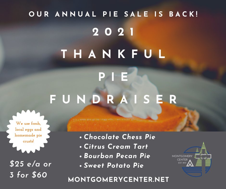 campmontgomery's tweet photo. Say “pie” to October. Fall is here and so is our annual pie sale!

Here are this year’s selections. To order, feel free to use the order form or give us a call or email to process your order. This holiday season, we got your sweet tooth covered. Start placing your orders now. https://t.co/RHTjdJkKDl