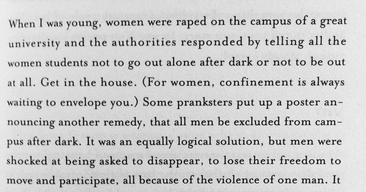 Thinking a lot this week about these words by Rebecca Solnit about women walking at night and the risk of attack by men. 
#SheWasJustWalkingHome #SabinaNessa #SarahEverard