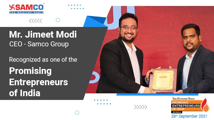 SAMCO_India's tweet photo. A big thanks to @EconomicTimes for recognizing Mr. Jimeet Modi, CEO, Samco Group, as one of the Promising Entrepreneurs of India. 

#Samco #EconomicTimes #PromisingEntrepreneurs2021 https://t.co/PBP6zoq3UQ
