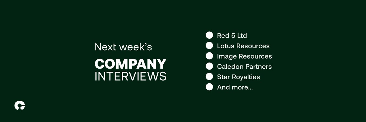 You won't want to miss <a href="/Lotus_Resources/">Lotus Resources</a>, <a href="/StarRoyalties/">Star Royalties</a> &amp; <a href="/Red5WAGold/">Red 5 Limited</a>, so tune to next week's Company Interviews.

Send questions to charlie@cruxinvestor.com